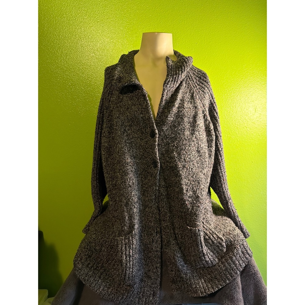 Drapers & Damons Womens 2X Charcoal Gray Confetti Knit Button Front Cardigan